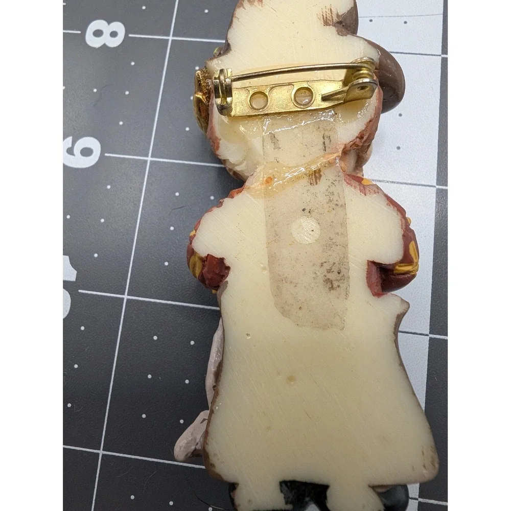 Fisherman Boy Resin Brooch Pin Novelty Fishing Jewelry Brown Yellow Vintage